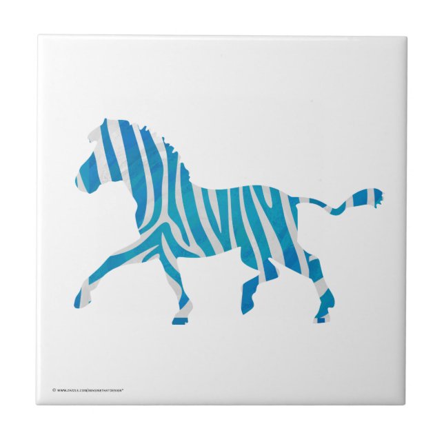 Zebra Silhouette Blue och White Kakelplatta (Framsidan)