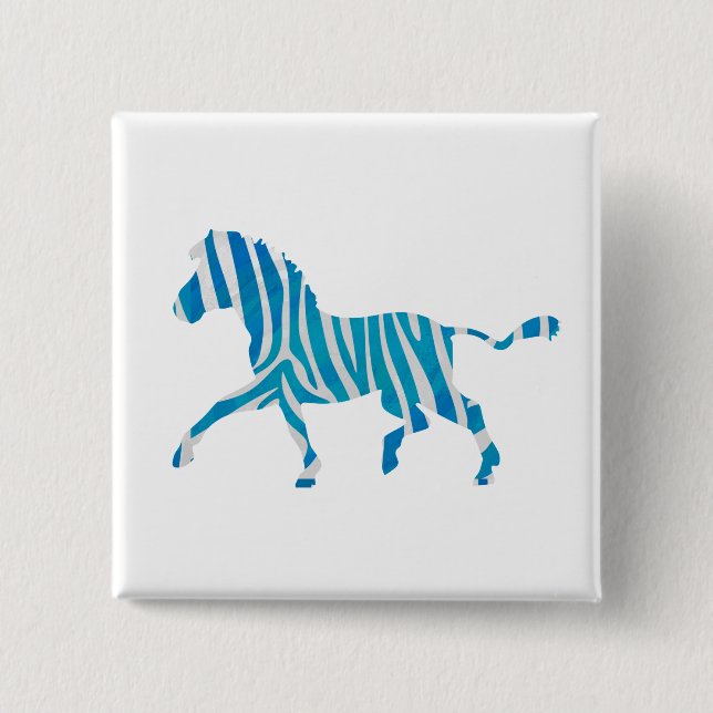 Zebra Silhouette Blue och White Knapp (Framsida)