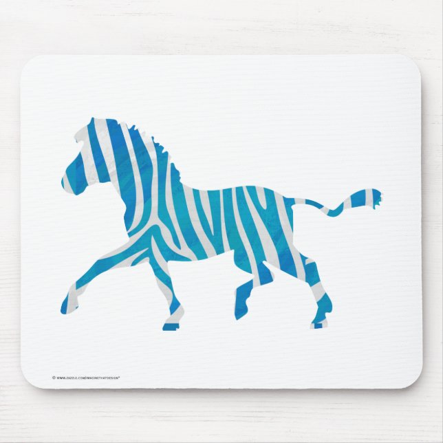 Zebra Silhouette Blue och White Musmatta (Framsidan)