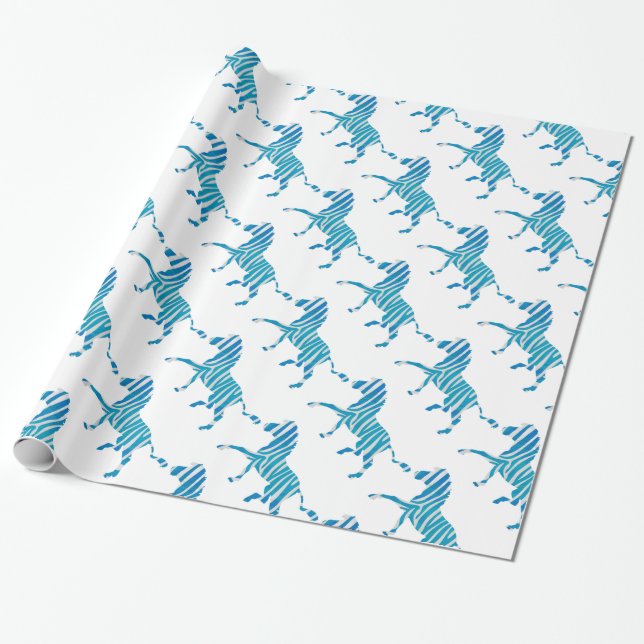 Zebra Silhouette Blue och White Presentpapper (Utrullad)