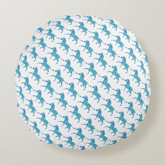 Zebra Silhouette Blue och White Rund Kudde (Framsidan)