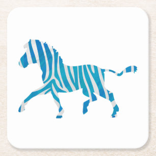 Zebra Silhouette Blue och White Underlägg Papper Kvadrat
