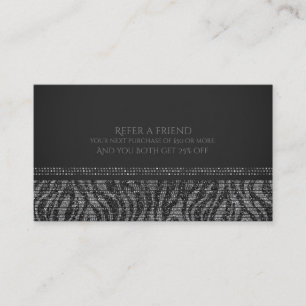 Zebra Silver Sparkle Glam Chic Refer a Friend Rabattkort