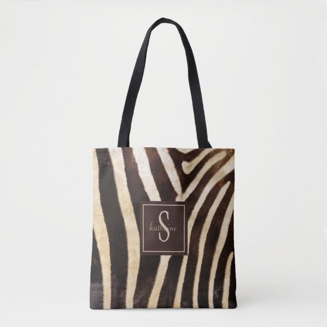 Zebra Skin Brown & Beige Monogram Tygkasse (Framsida)