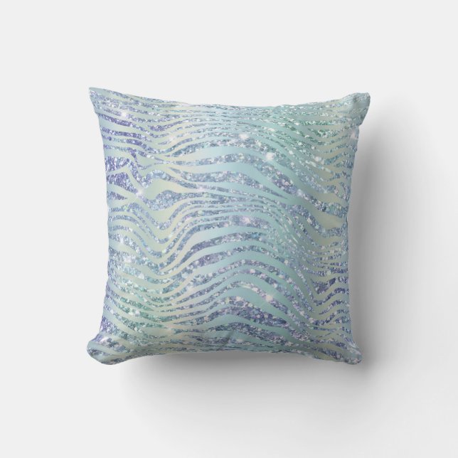 *~* ZEBRA Skin Diamond Glitter Animal Print Blue Kudde (Framsida)