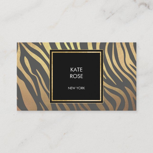 Zebra Skin Golden Rand Geometric Glam Vip Visitkort (Framsida)