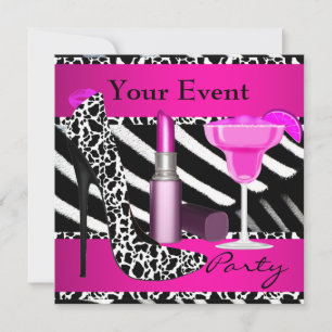 Zebra skor Party Event Hot Rosa Lippstift Inbjudningar