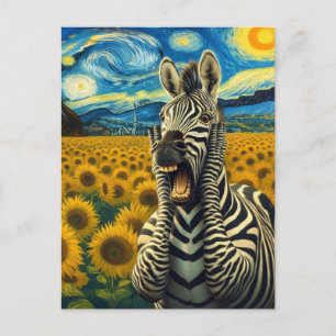 Zebra skriker i solfältsfält vykort