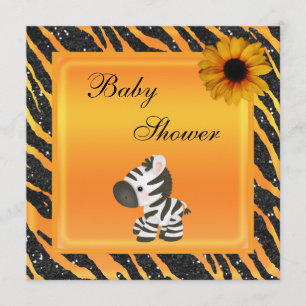 Zebra, Solrosdjur, Glitter Baby Shower Inbjudningar