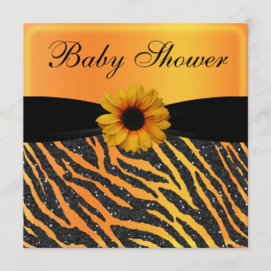 Zebra, Solrosdjur, Glitter Baby Shower Inbjudningar