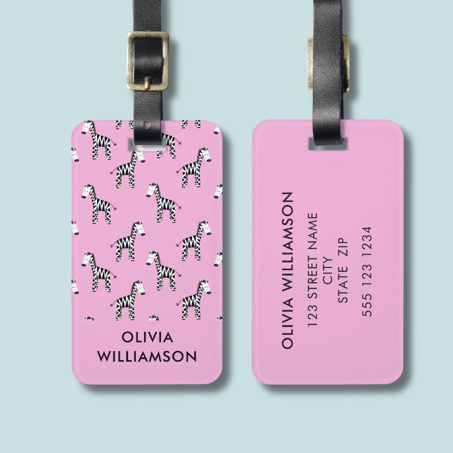 Zebra söta barn rosa bagagebricka (Pink zebra personalized luggage tag)