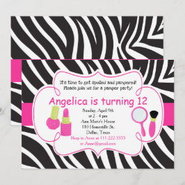 Zebra Stripe Birthday Pamper Party Sleepover Inbjudningar
