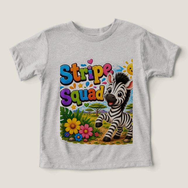 Zebra Stripe Squad | Söta Tecknade Zebravänner De T Shirt (Design Framsida)