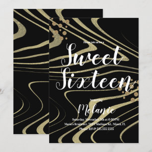 Zebra Sweet 16 Glitter Falskt Guld och Folie Geo Inbjudningar