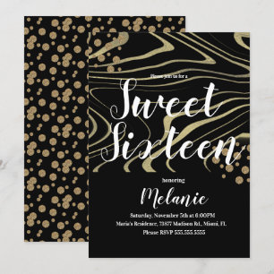 Zebra Sweet 16 Glitter Falskt Guld och Folie Geo Inbjudningar