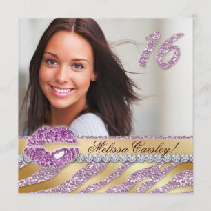 Zebra Sweet 16 Party Inbjudan Rosa Guld Makeup
