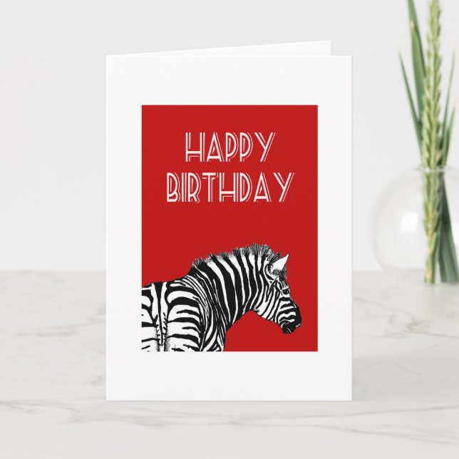 Zebra teckning, Grattis på födelsedagen. Kort (Framsida)
