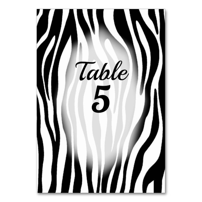 Zebra Theme Table Numbers Bordsnummer (Framsidan)