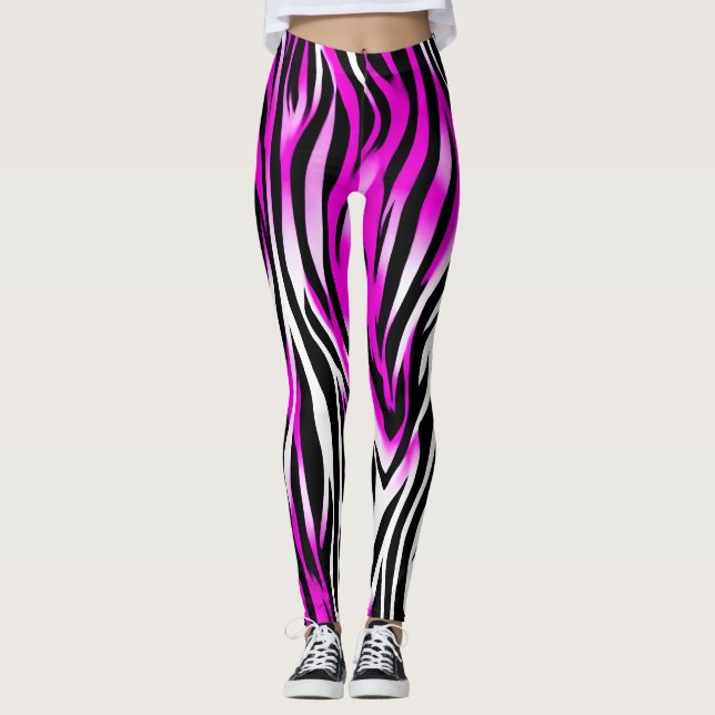 Zebra Tiger Rand Rosa Vild Animalisk hud mönster Leggings (Framsida)