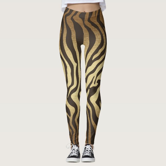 Zebra tryck Animal Skins Guld Ombre Leggings (Framsida)