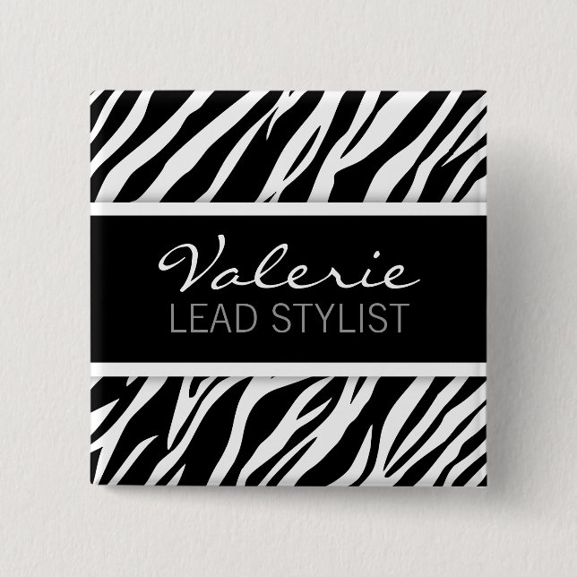 Zebra tryck (Anpassningsbar) Hair Salon Namn Badge Knapp (Framsida)
