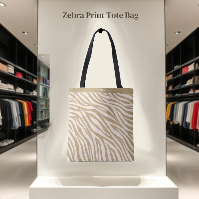 Zebra tryck-Beige- Tygkasse (Zebra Print-Beige- Tote Bag )