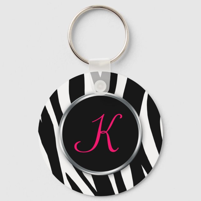 Zebra tryck: Berry Monogram : Keychain Nyckelring (Framsida)