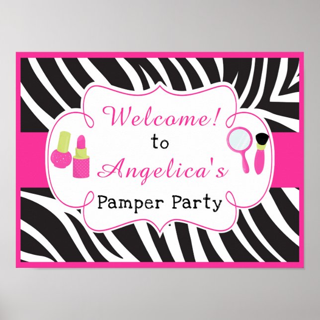 Zebra tryck Birthday Pamper Party Poster (Framsidan)
