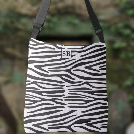 Zebra tryck Black and White Rand Crossbody Bag Axelväska