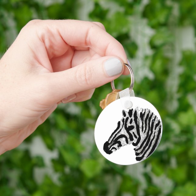 Zebra tryck Black and White Rand Nyckelring (Hand)