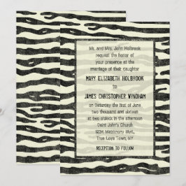 Zebra tryck Black Beige Elegant Vintage bröllop Inbjudningar