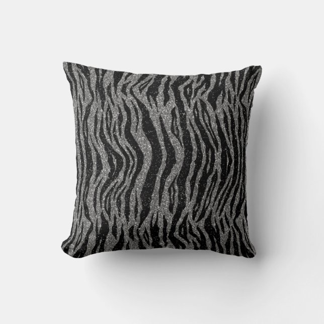 Zebra tryck Black och Grått Silver Kudde (Framsida)