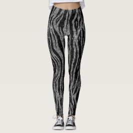 Zebra tryck Black och Grått Silver Leggings