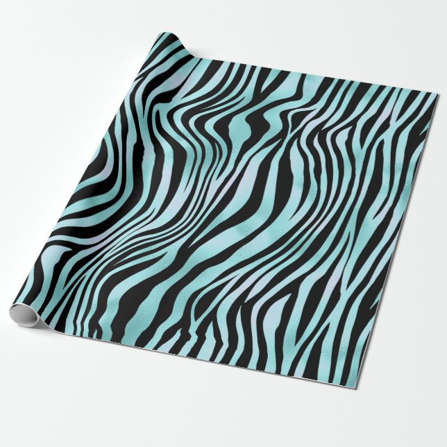 Zebra tryck Black och Teal Turquise Presentpapper (Utrullad)