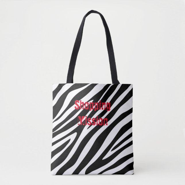 Zebra tryck Black & White Tote Bag Tygkasse (Framsida)