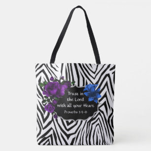 Zebra tryck Blommigt Design Tote Proverbs 3:5-6 Tygkasse