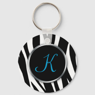 Zebra tryck : Blue Monogram : Keychain Nyckelring