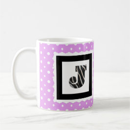 Zebra tryck Brev ’J’ på Lilac/White Polka dots Kaffemugg