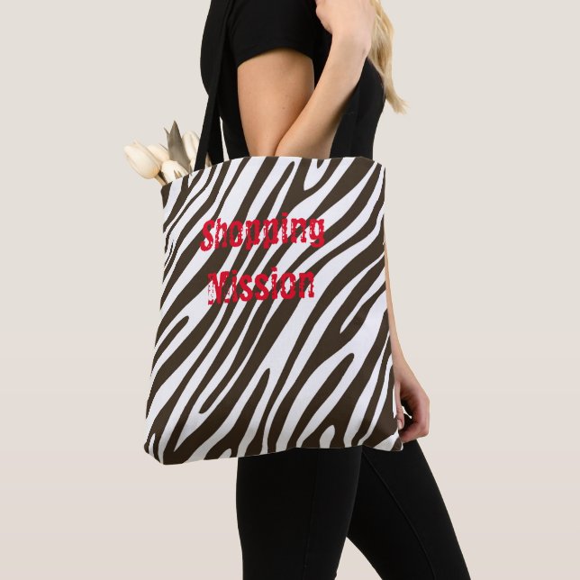 Zebra tryck Brown & White Tote Bag Tygkasse (Närbild)