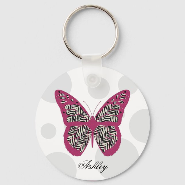 Zebra tryck Butterfly Nyckelring (Framsida)