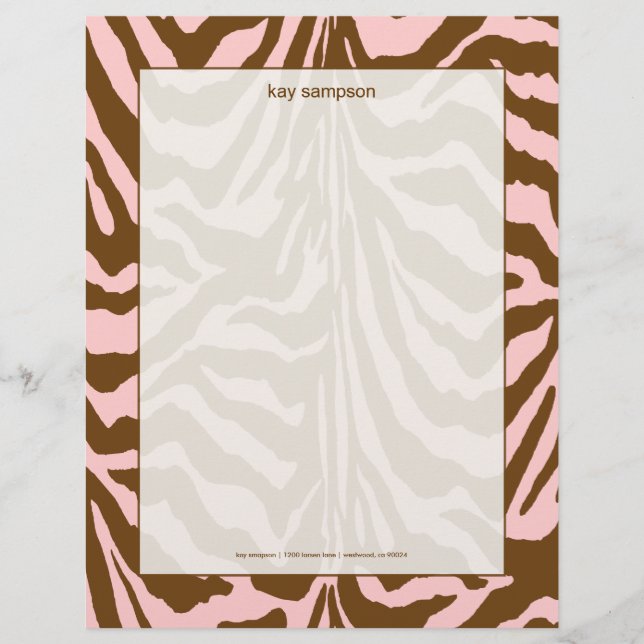Zebra tryck, choklad + rosa brevhuvud (Framsida)