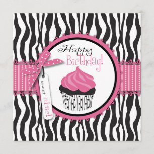Zebra tryck & Cupkaka Birthday Kort