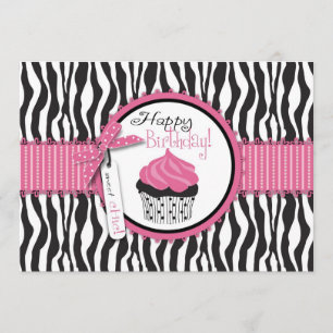 Zebra tryck & Cupkaka Birthday Kort