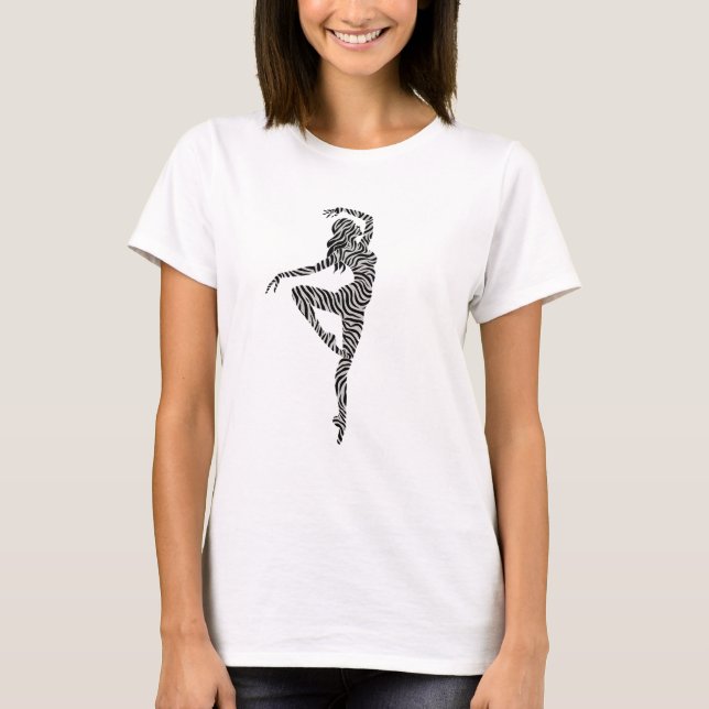 Zebra tryck Dancer Girl Dance Ballerina Black Whit T Shirt (Framsida)