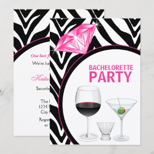 Zebra tryck & Diamond Bachelorette Party Inbjudningar
