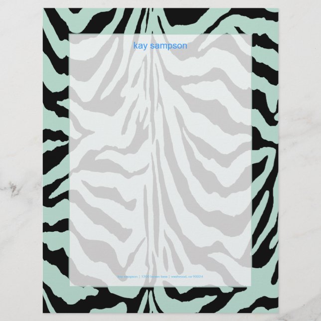 Zebra tryck, färger baby blue + svart brevhuvud (Framsida)
