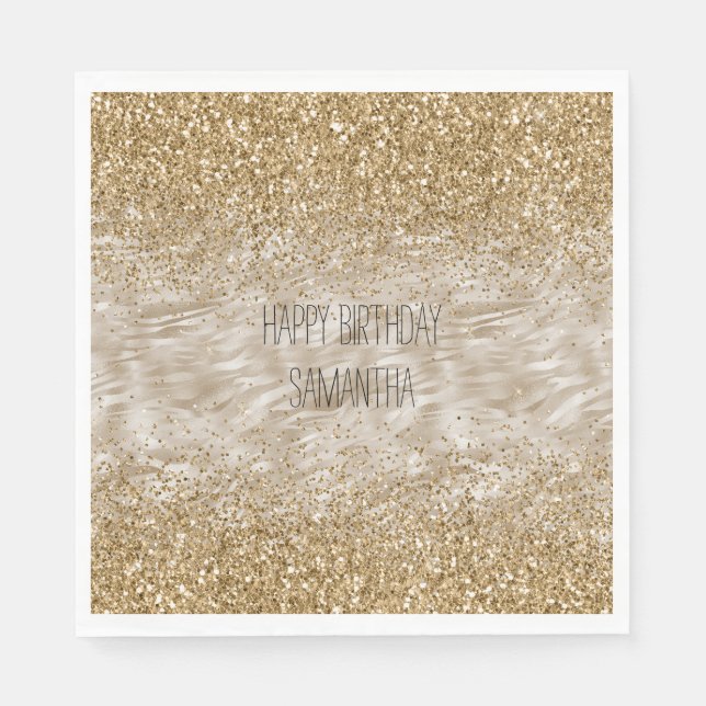 Zebra tryck Faux Guld Glitter Pappersservett (Framsidan)
