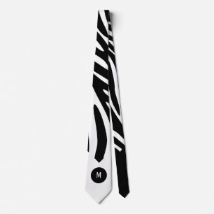 Zebra tryck fet Rand med vit monogram Slips