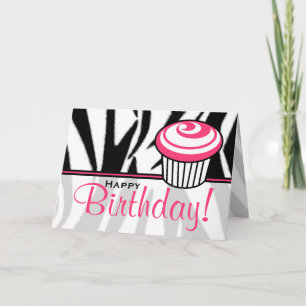 Zebra tryck födelsedagskort med Rosa Cupkaka Kort