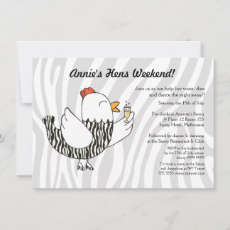 Zebra tryck Funny Hen - Hens Party Bachelorette Inbjudningar